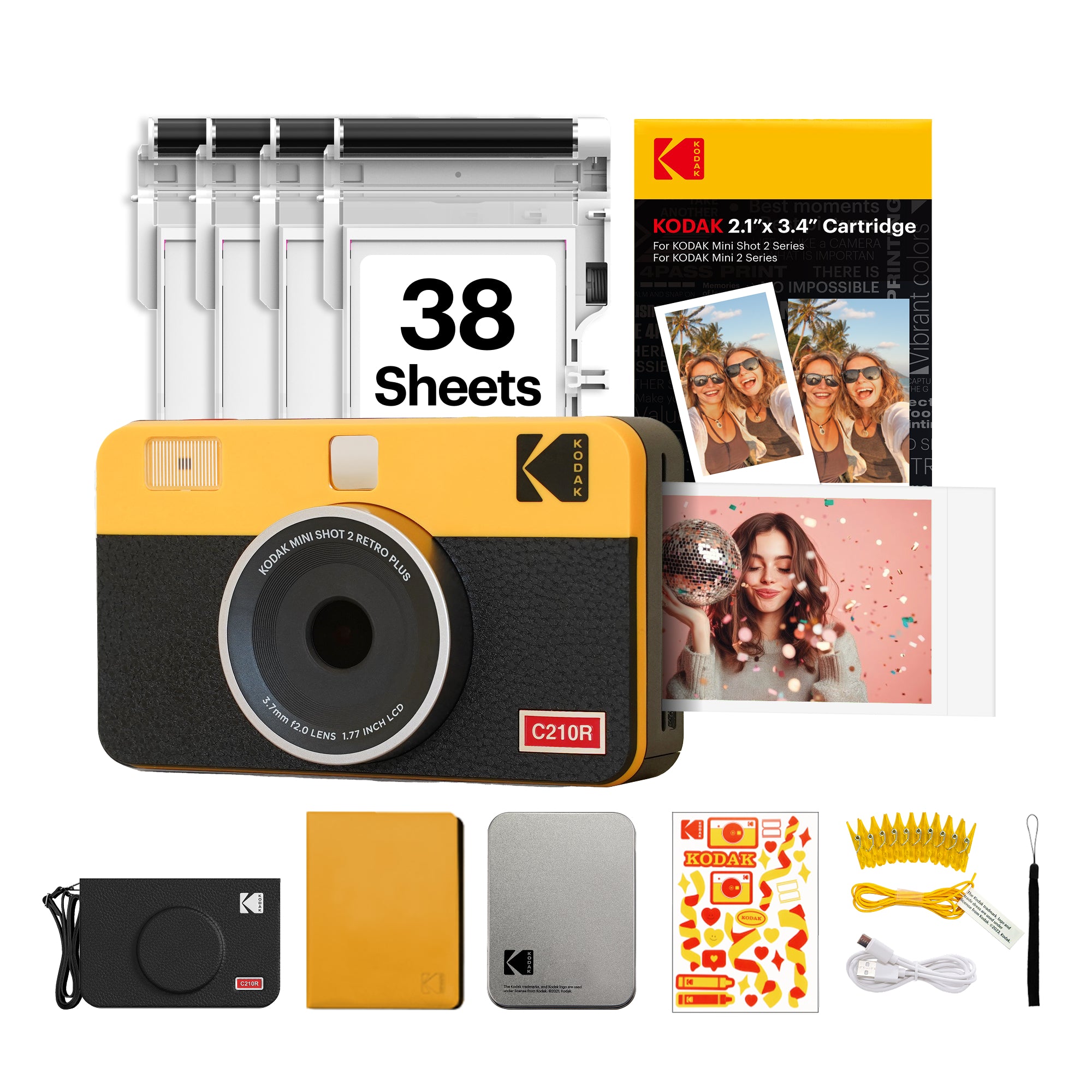 Kodak instant camera with accessories on a white background