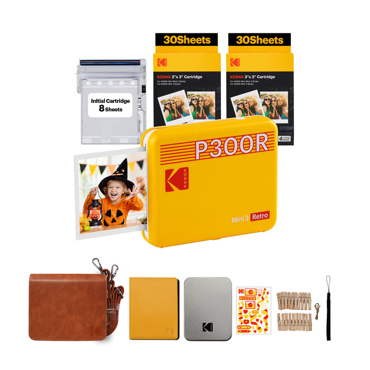 KODAK Mini 3 Retro 4PASS Portable Photo Printer (3x3 inches) + 68 Sheets Gift Bundle