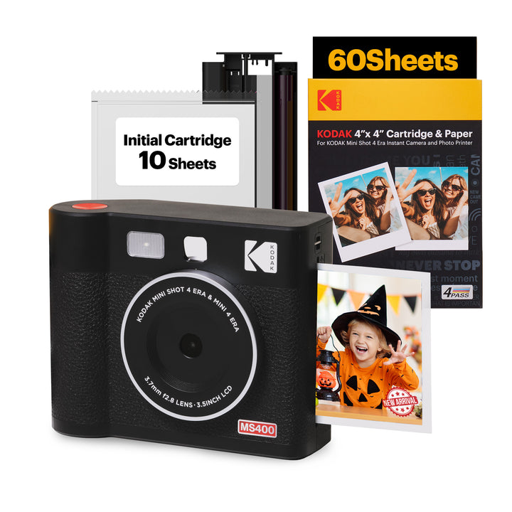 KODAK Mini Shot 4 ERA 2-in-1 Instant Camera and Photo Printer Cartridge Bundle (4x4inches) (Camera + 68 Sheets)