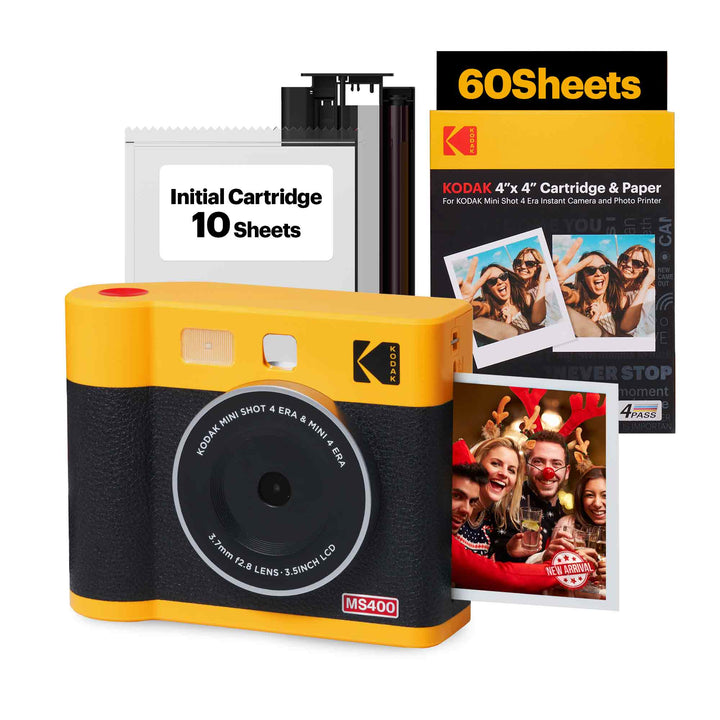 KODAK Mini Shot 4 ERA 2-in-1 Instant Camera and Photo Printer Cartridge Bundle (4x4inches) (Camera + 68 Sheets)