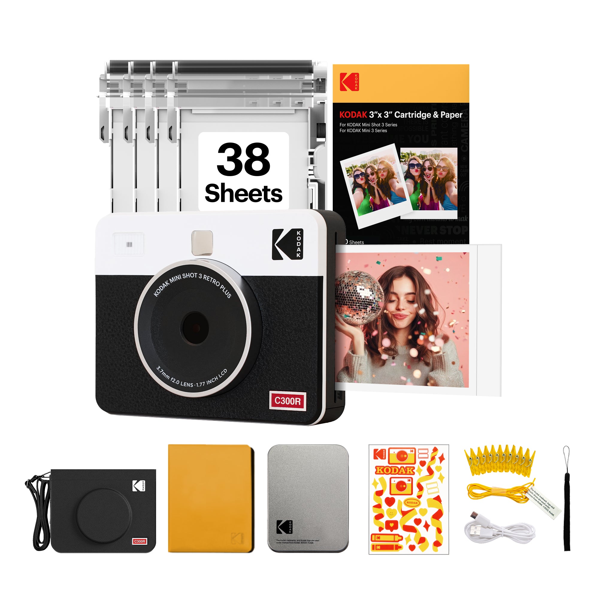 KODAK Mini Shot 3 Retro 3x3 Inch C300R 38 Sheet Gift Bundle