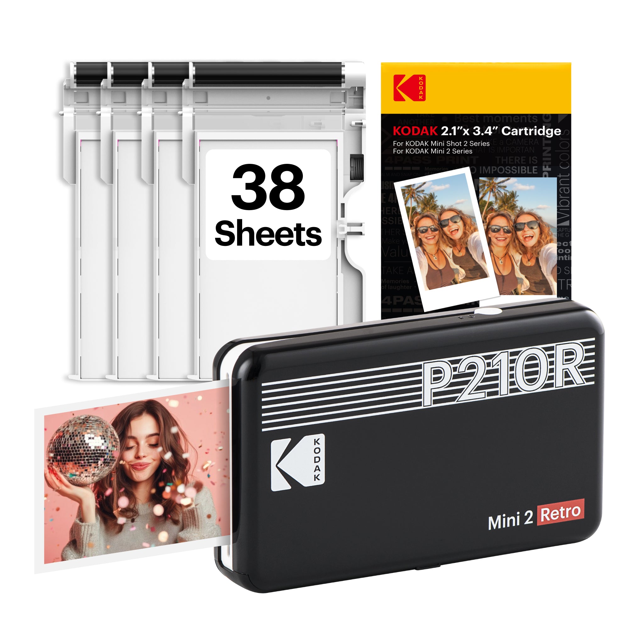 KODAK Mini 2 Retro 2.1x3.4 Inch Printer P210R 38 Sheet Bundle